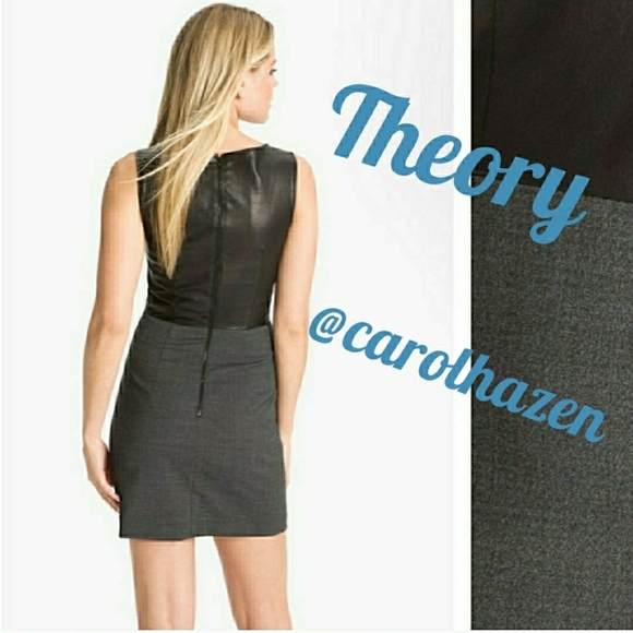 Theory Black Leather Dress Orinthia Sheath Evening Clubbing Luxury Mobwife Chic - Picture 10 of 13